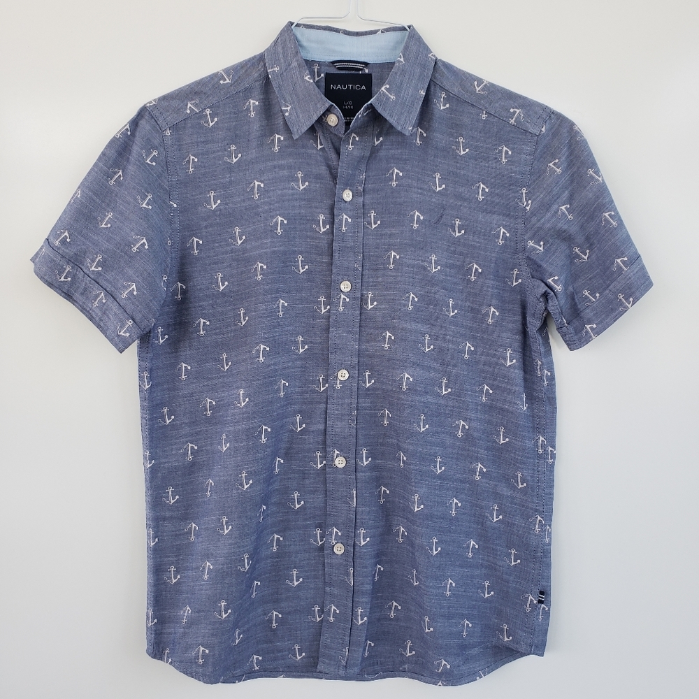 NAUTICA Boys Large Chambray Short Sleeve Button Down Shirt